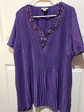 Catherines Purple Beaded V-Neck Pleated Tunic